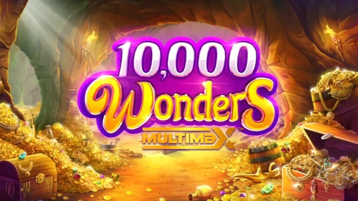 Interface do jogo de slot 10,000 Wonders Multimax com elementos visuais épicos