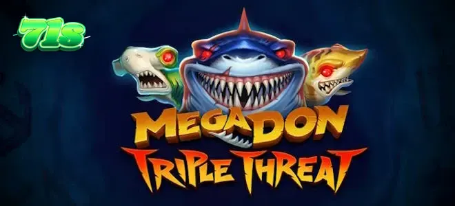 Cena subaquática com tubarões do jogo Mega Don Triple Threat